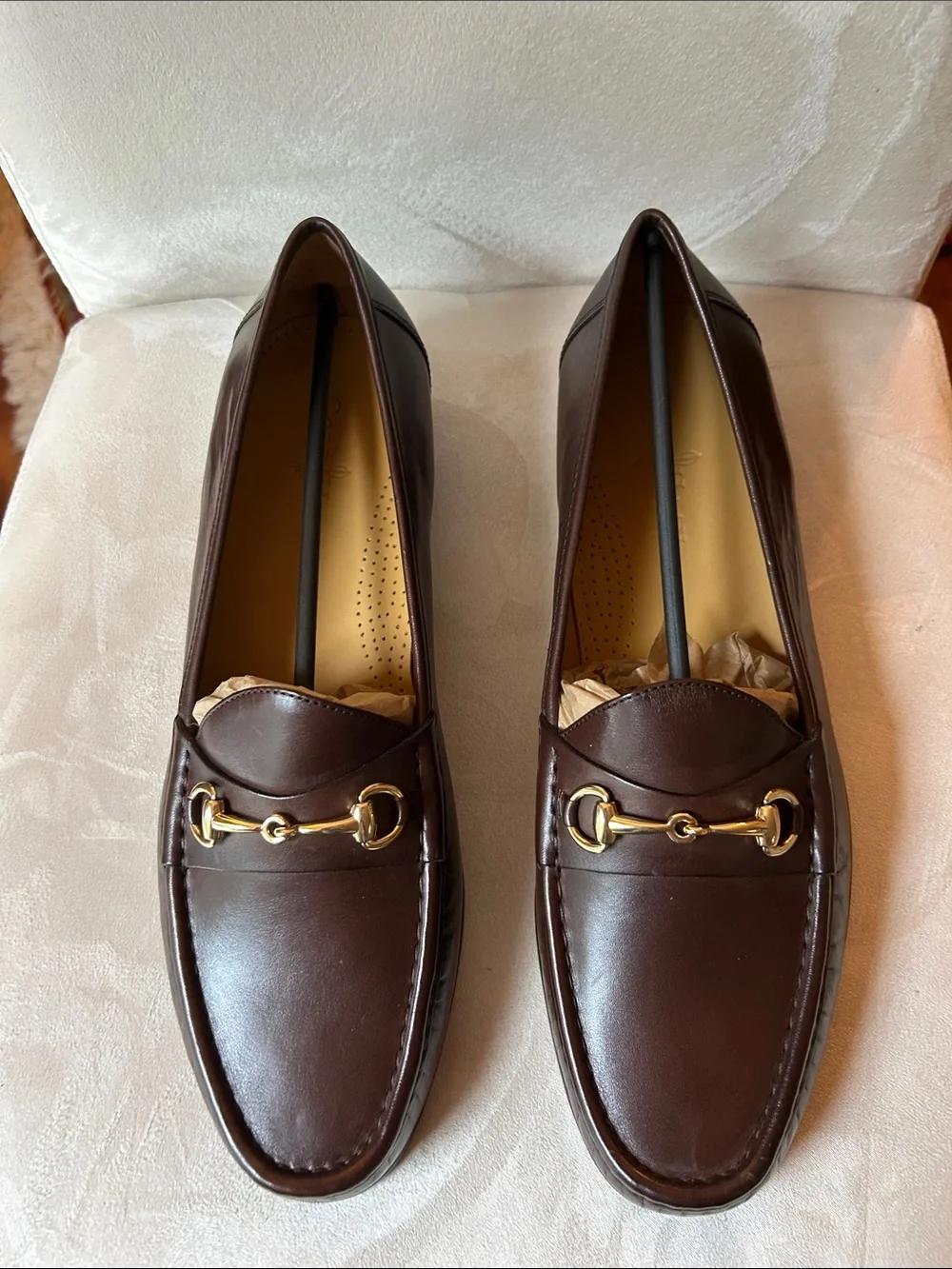 Cole Haan Dark Brown Leather Bit Loafers with Gold Hardware
